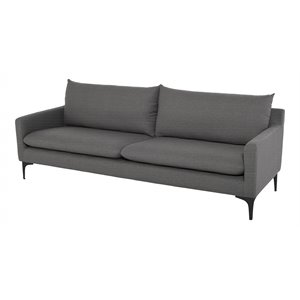 nuevo anders fabric & steel metal triple seat sofa in slate gray/matte black