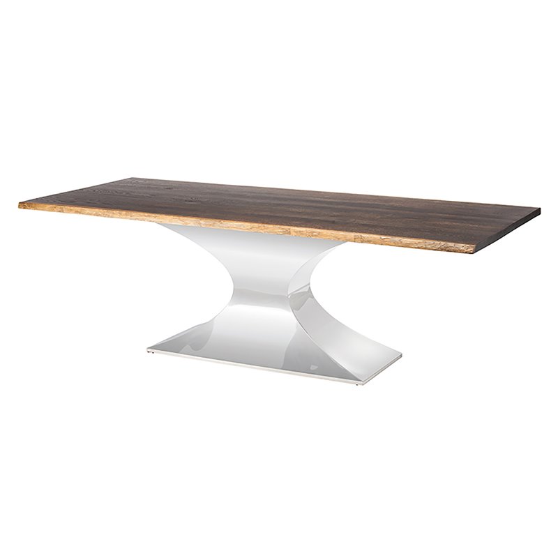 Nuevo Praetorian Oak Wood & Metal Dining Table in Seared Brown/Silver