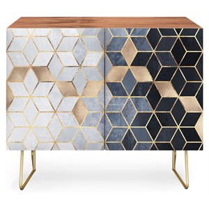 deny designs gradient cubes mid-century solid wood credenza in blue/gold