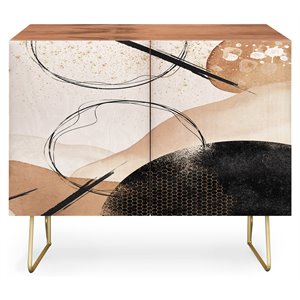 deny designs rectangular mid-century solid wood credenza in gold/multi-color