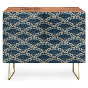 deny designs rectangular mid-century solid wood credenza in blue/gold