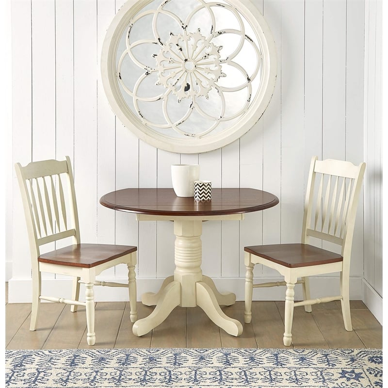 A-America British Isles Round Drop Leaf Dining Table in Buttermilk