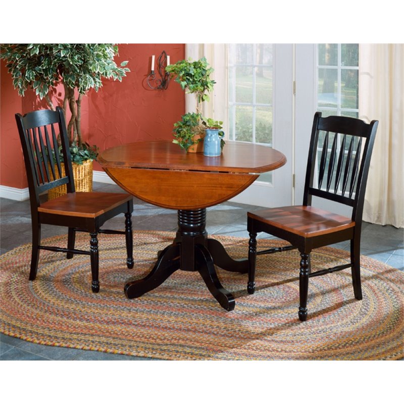 A-America British Isles Round Drop Leaf Dining Table in Black
