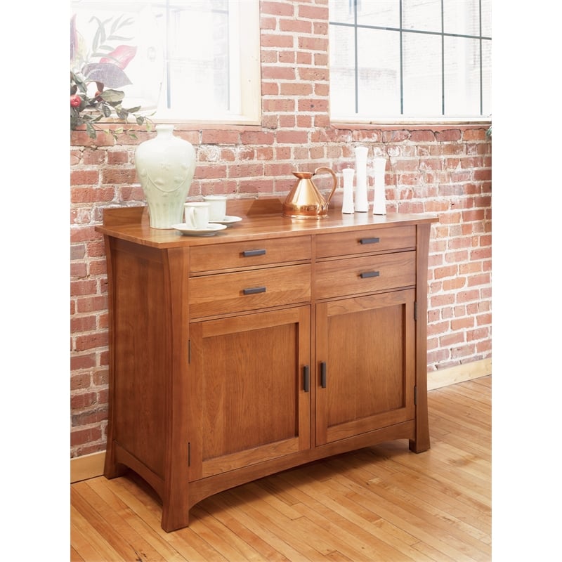 A-America Cattail Solid Wood 4-Drawers Bungalow Sideboard Server in Warm Amber