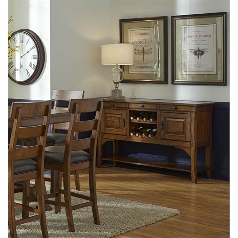 A-America Ozark Wine Rack Sideboard in Warm Pecan