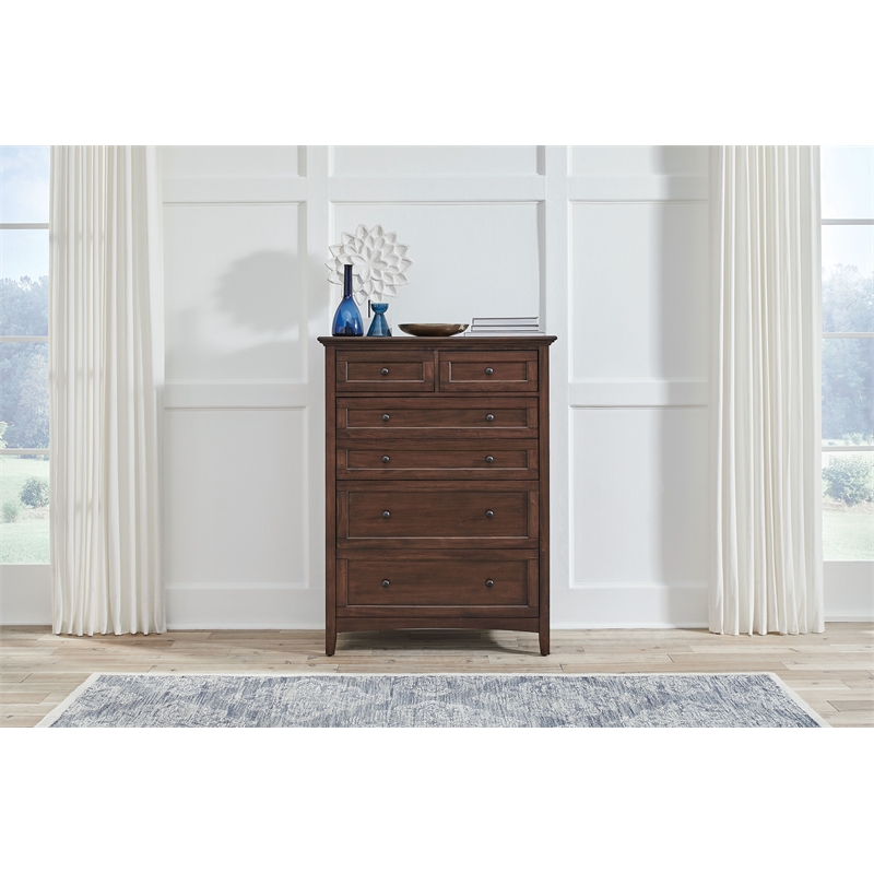 A-America Westlake 6-Drawer Transitional Wood Chest in Cherry Brown/Gunmetal