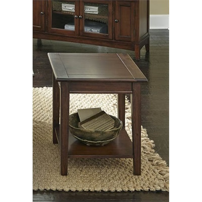 A-America Westlake Solid Wood End Table with Bottom Shelf in Cherry Brown
