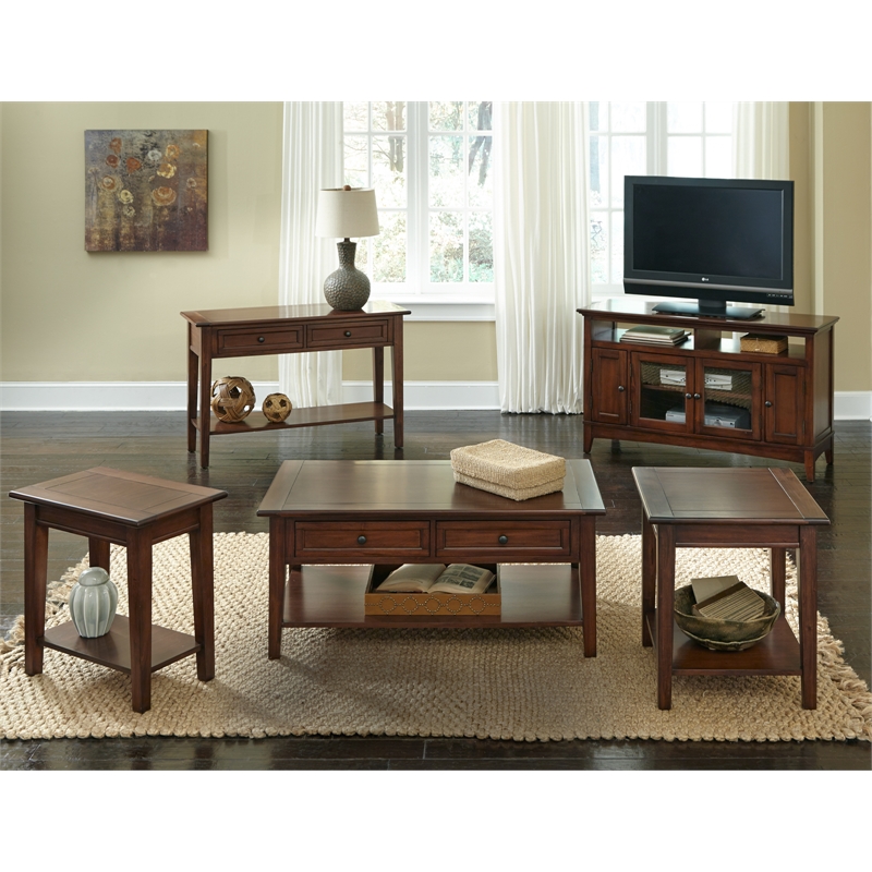 A-America Westlake Solid Wood End Table with Bottom Shelf in Cherry Brown