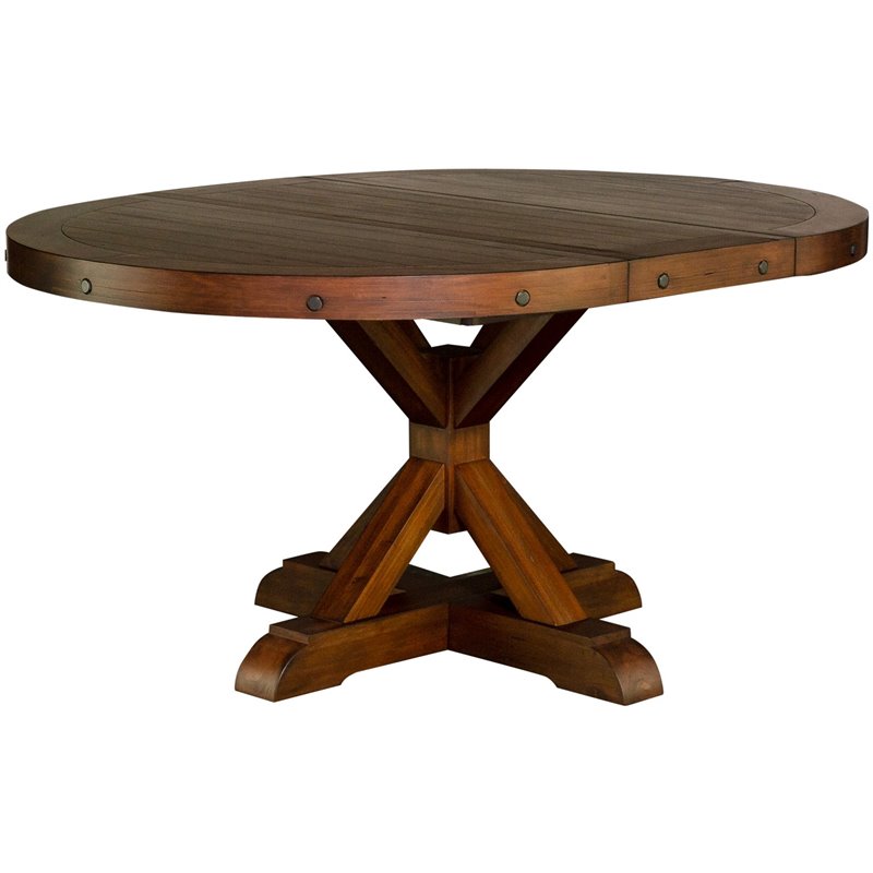 A-America Anacortes 46" Solid Wood Oval Pedestal Table with Leaf in Mahogany
