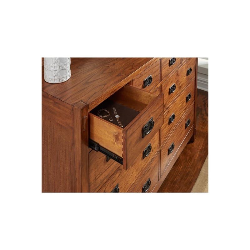 A-America Mission Hills Solid Wood 10-Drawer Bedroom Dresser in Harvest