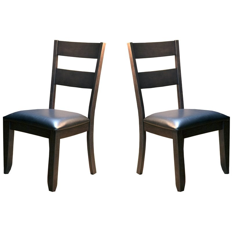 A-America Mariposa Faux Leather Ladderback Dining Chair in Warm Gray (Set of 2)