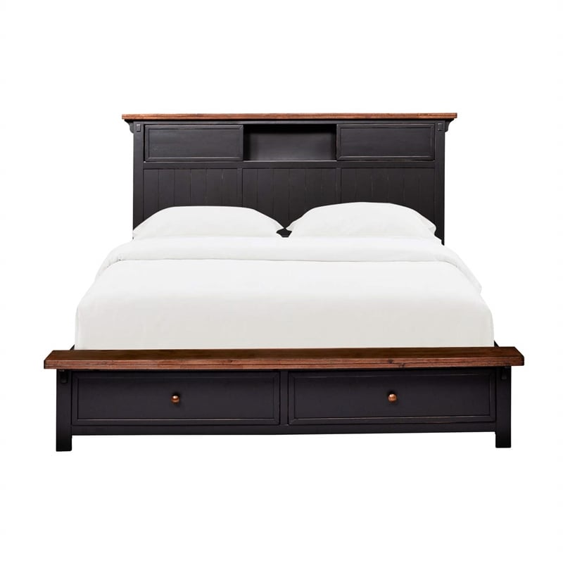 A-America Stone Creek Transitional Solid Wood King Panel Storage Bed in Black