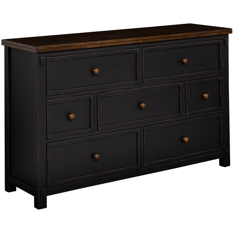A-America Stone Creek 7 Drawer Transitional Solid Wood Dresser in Black