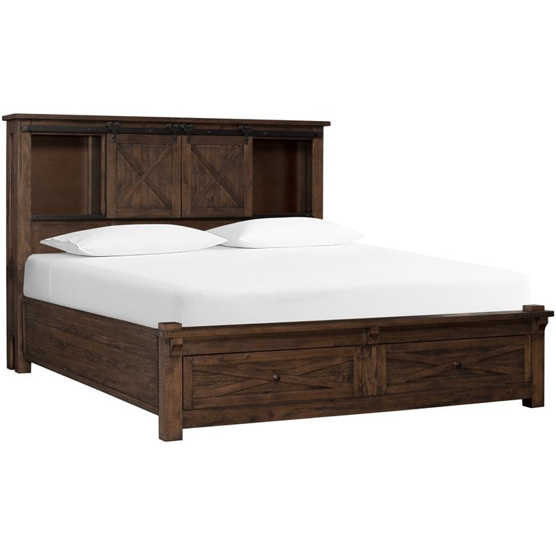 A-America Sun Valley Rustic Solid Wood Queen Storage Bed in Timber