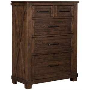 A-America Sun Valley 5 Drawer Rustic Solid Wood Tall Chest in Timber