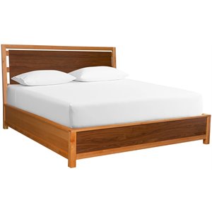 a-america modway transitional solid wood angled panel bed in natural and walnut