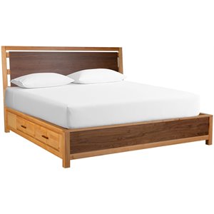 a-america modway transitional solid wood angled panel storage bed in natural and walnut