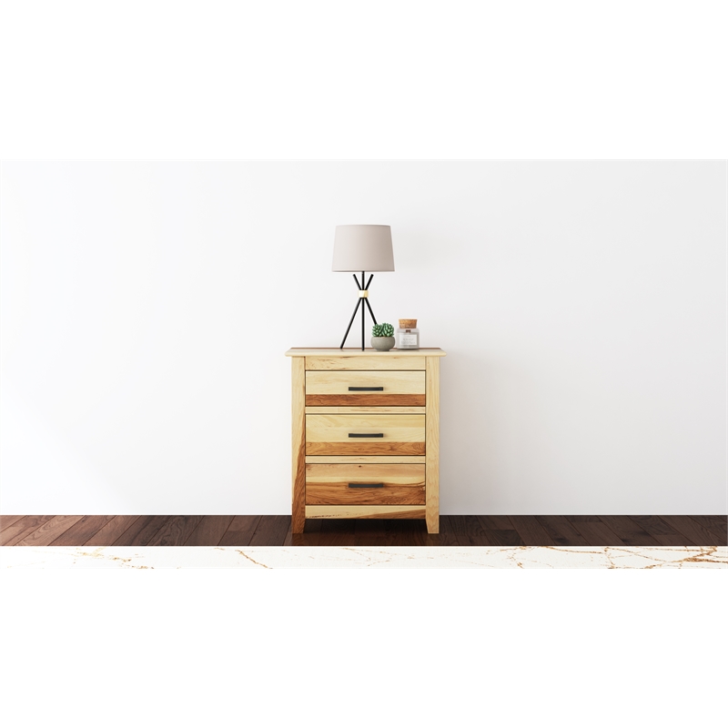 A-America Gallagher 3-Drawer Transitional Hickory Wood Nightstand in Natural
