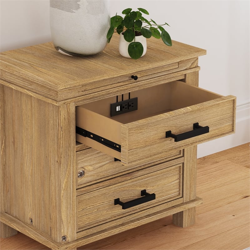 A-America Glacier Point Transitional Wood Nightstand in Distressed Natural