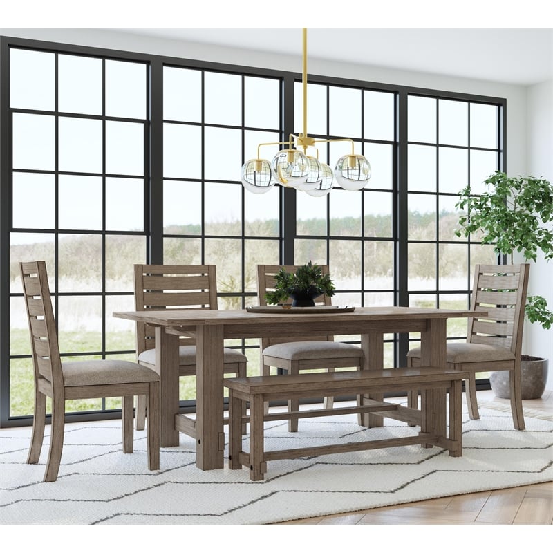 A-America Anacortes Modern Wood Trestle Table with Two Leaves in Taupe