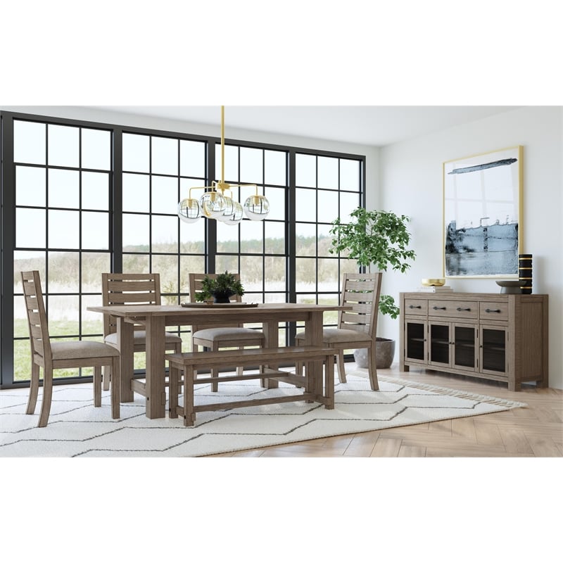 A-America Anacortes Modern Wood Trestle Table with Two Leaves in Taupe