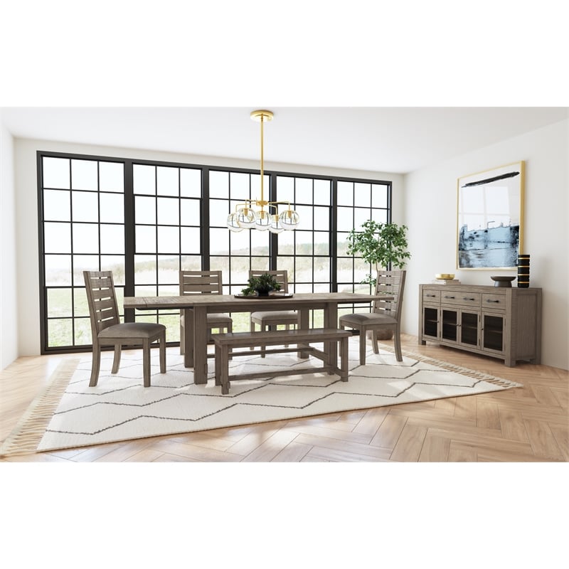 A-America Anacortes Modern Wood Trestle Table with Two Leaves in Taupe