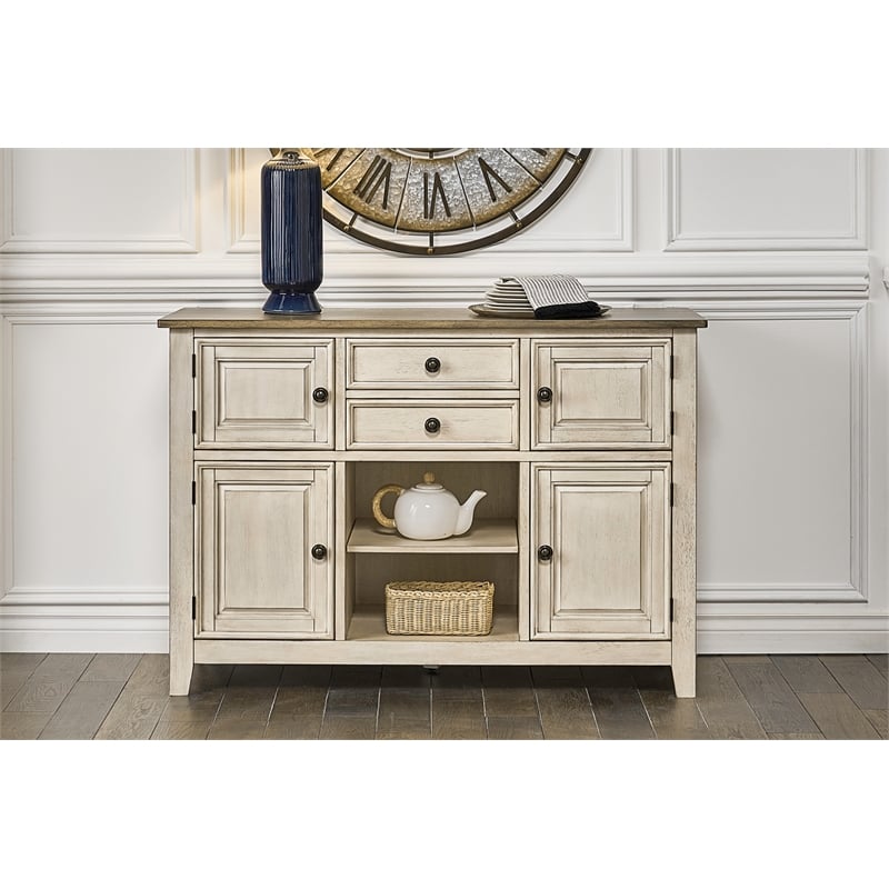 A-America Beacon Asian Hardwood Server in Smokey White and Peppercorn