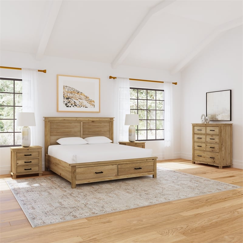 A-America Glacier Point Transitional Wood California King Storage Bed in Natural
