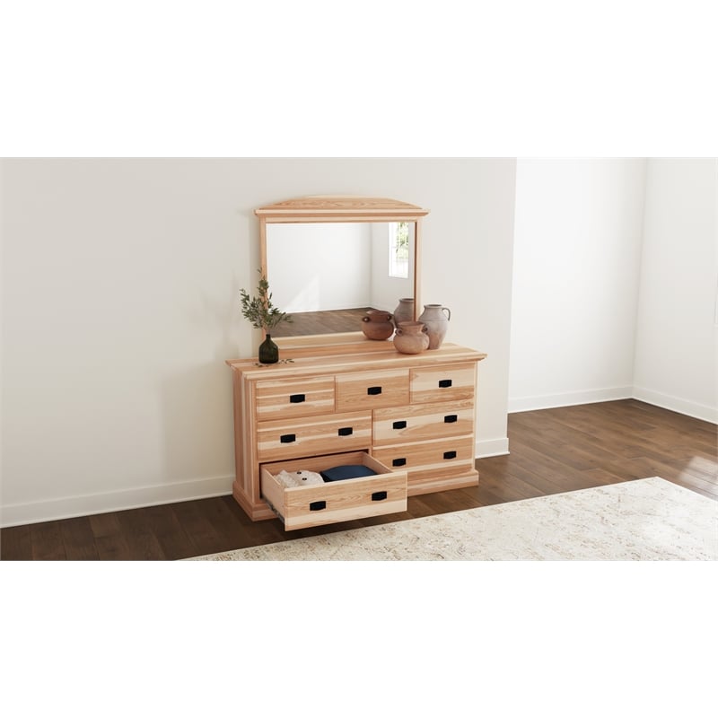 A-America Amish Highlands 7 Drawer Dresser & Mirror in Hickory