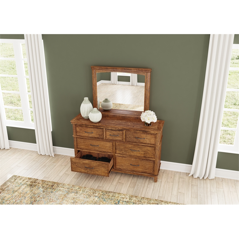 A-America Bandalier Dresser & Mirror in Hickory