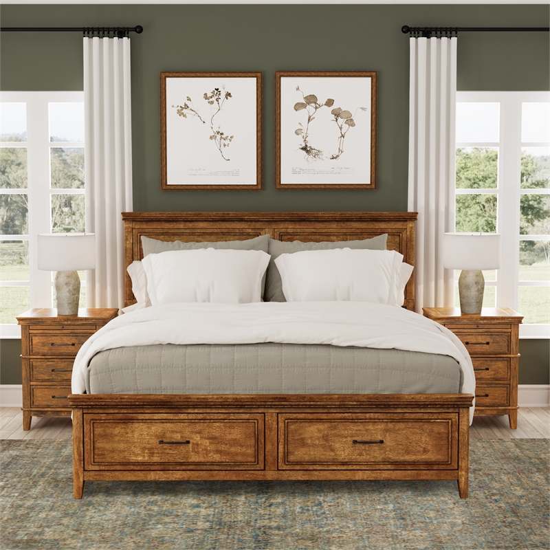 A-America Bandalier Solid Wood Queen Storage Bed in Hickory