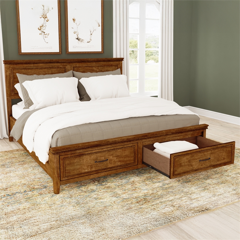 A-America Bandalier Solid Wood Queen Storage Bed in Hickory