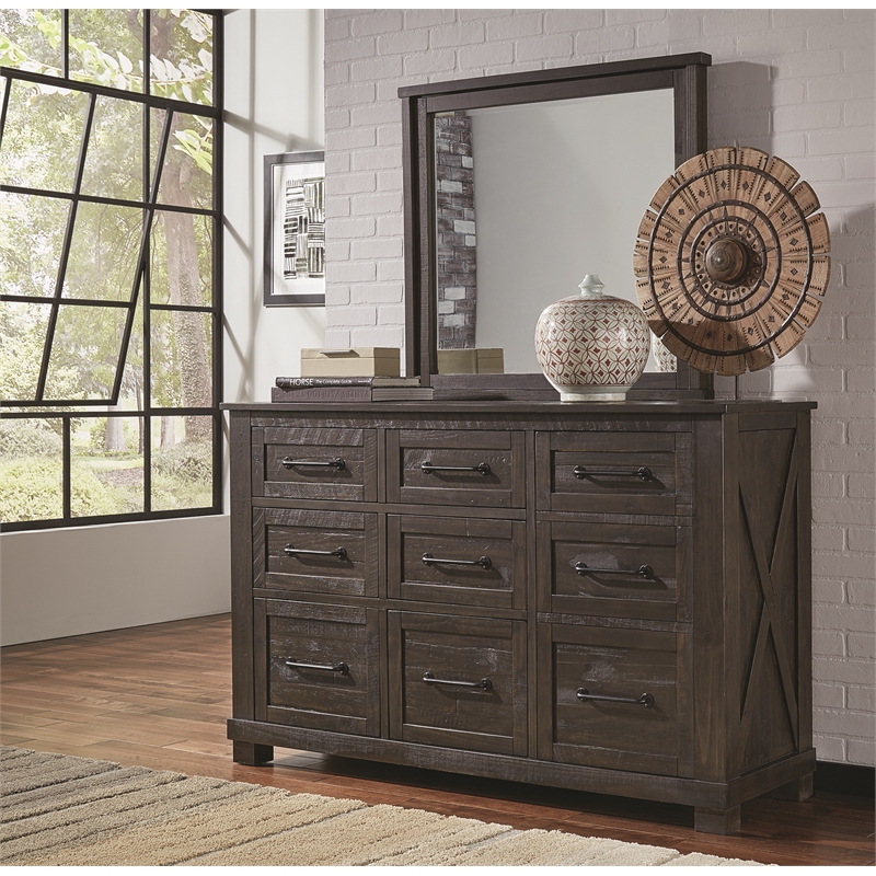 A-America Sun Valley Dresser & Mirror Charcoal Finish in Hickory