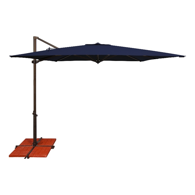 SimplyShade Skye 8.6' Square Cantilever Umbrella with Cross Bar Stand in Navy