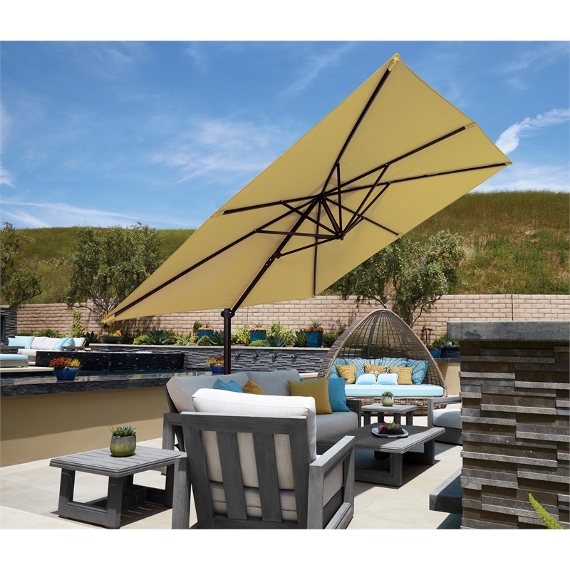 SimplyShade Skye 8.6' Square Cantilever Umbrella with Cross Bar Stand in Natural