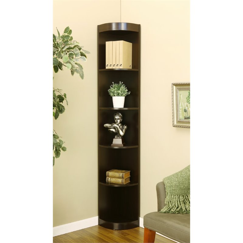 Furniture of America Rollins 5 Shelf Corner Bookcase in Warm Espresso