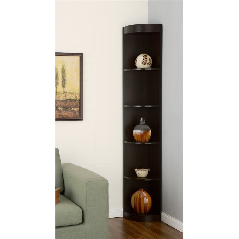 Furniture of America Maleena Wood 5Shelf Corner Bookcase in Warm