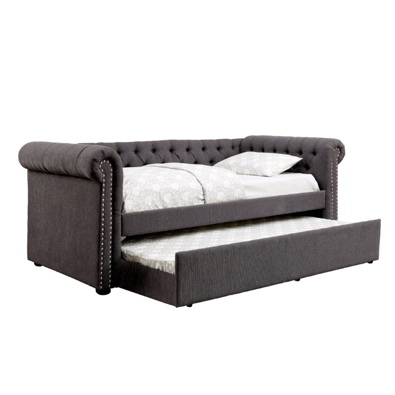 Furniture of America Acnitum Fabric Tufted Twin Daybed with Trundle in ...