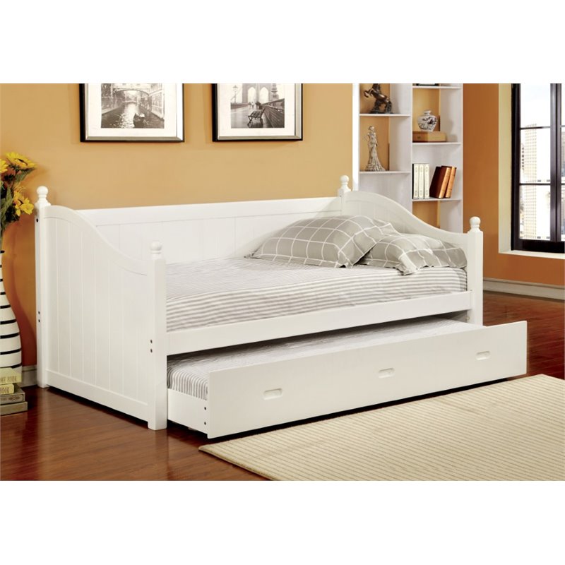 Furniture of America Emerson Cottage Wood Twin Daybed with Trundle in White