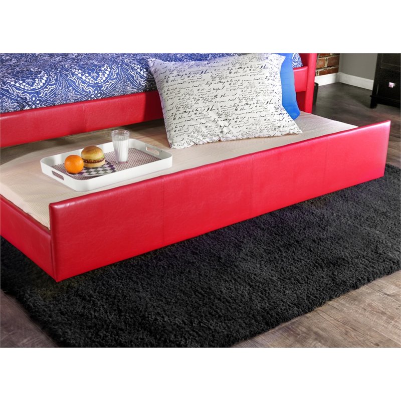 Furniture of America Jenning Faux Leather Upholstered Daybed with Trundle in Red