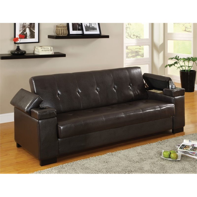 Furniture of America Gilberton Faux Leather Sleeper Sofa 