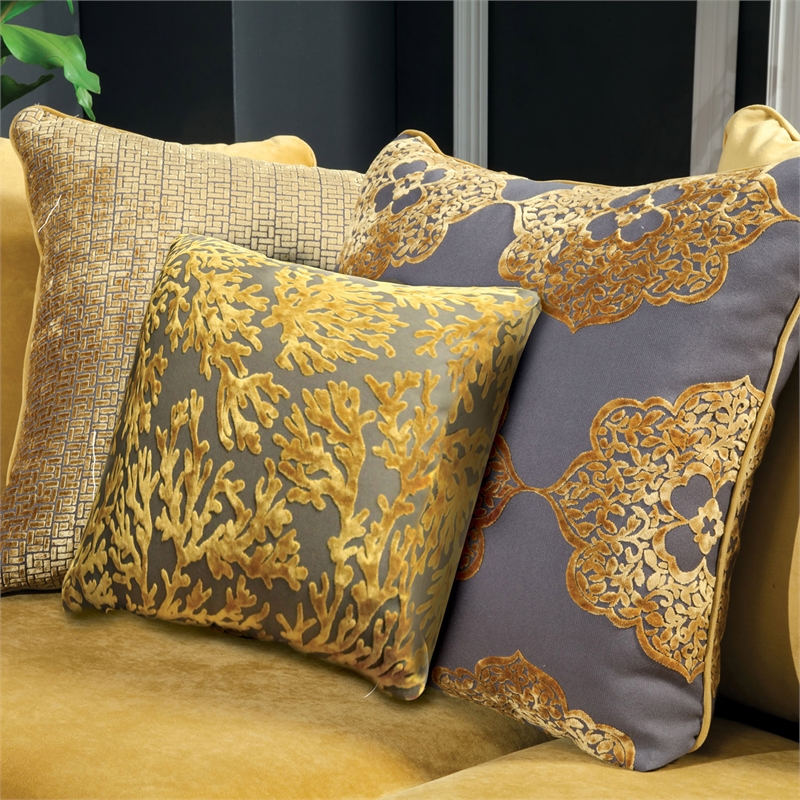 Furniture of America Charlette Traditional Fabric Upholstered Sofa in Gold