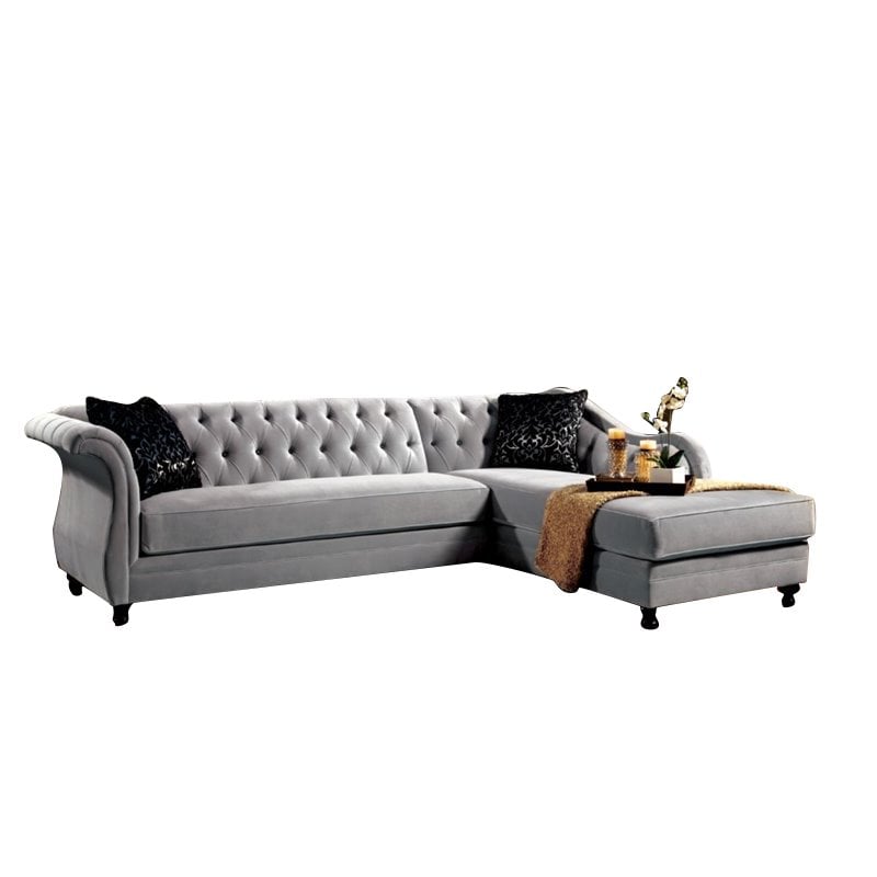 Furniture of America Yantzy Transitional Fabric Tufted Sectional in Warm Gray