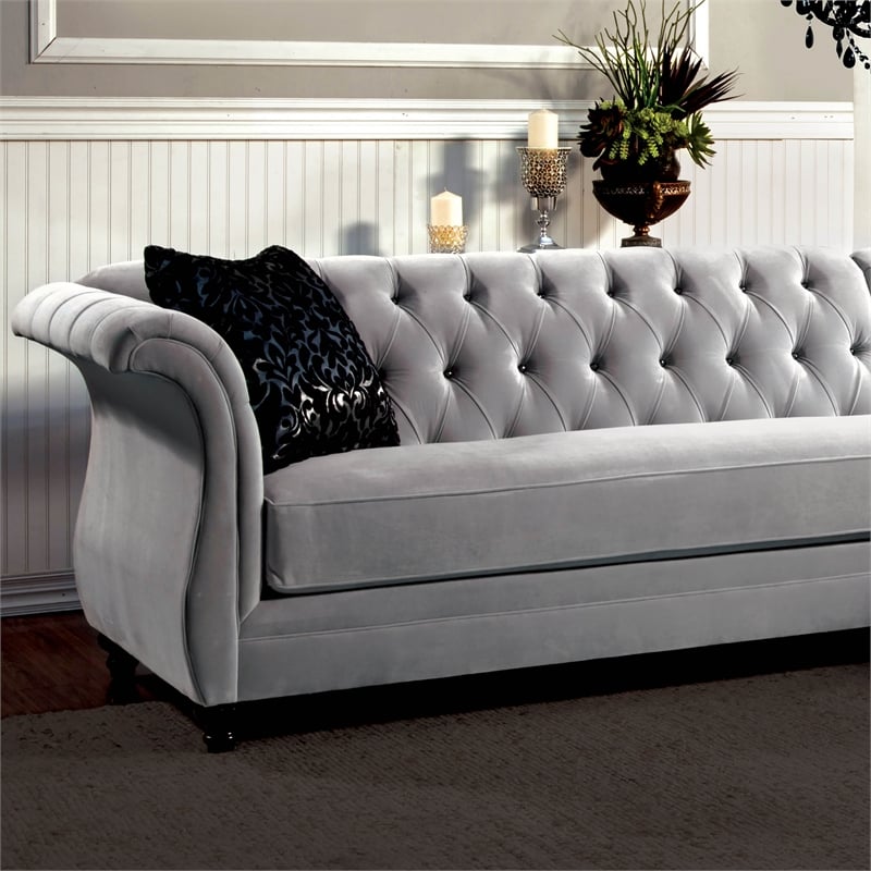 Furniture of America Yantzy Transitional Fabric Tufted Sectional in Warm Gray