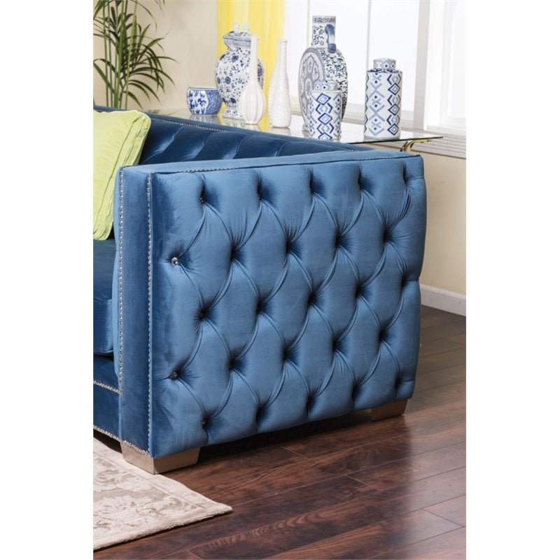 Furniture of America Panth Tufted Velvet Sofa in Cobalt Blue - IDF-2280-SF