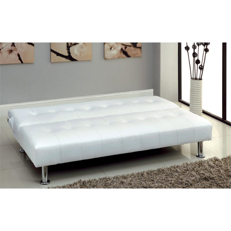 Furniture of America Hollie Contemporary Faux Leather Sleeper Sofa Bed in White