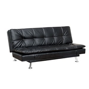 furniture of america halston tufted faux leather sleeper sofa bed in black