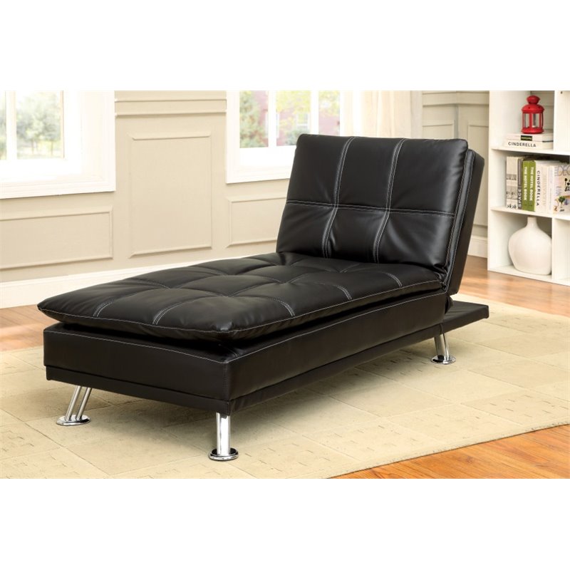 Furniture Of America Halston Tufted, Black Pu Leather Chaise Lounge