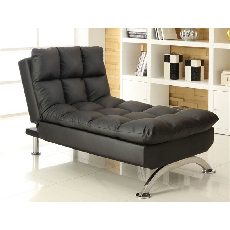 Furniture Of America Preston Tufted Leather Chaise Lounge In Black Furniture Of America Preston Tufted Leather Chaise Lounge In Black