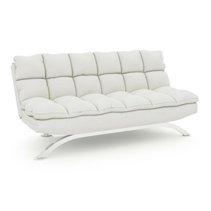 Furniture of America Preston Faux Leather Tufted Sleeper Sofa Bed in White